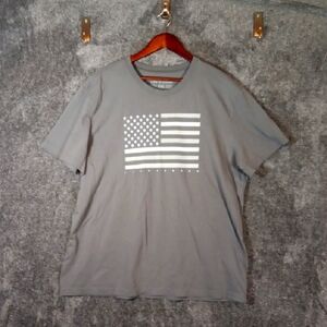 Life Is Good Gray Short Sleeve Tee with American Flag